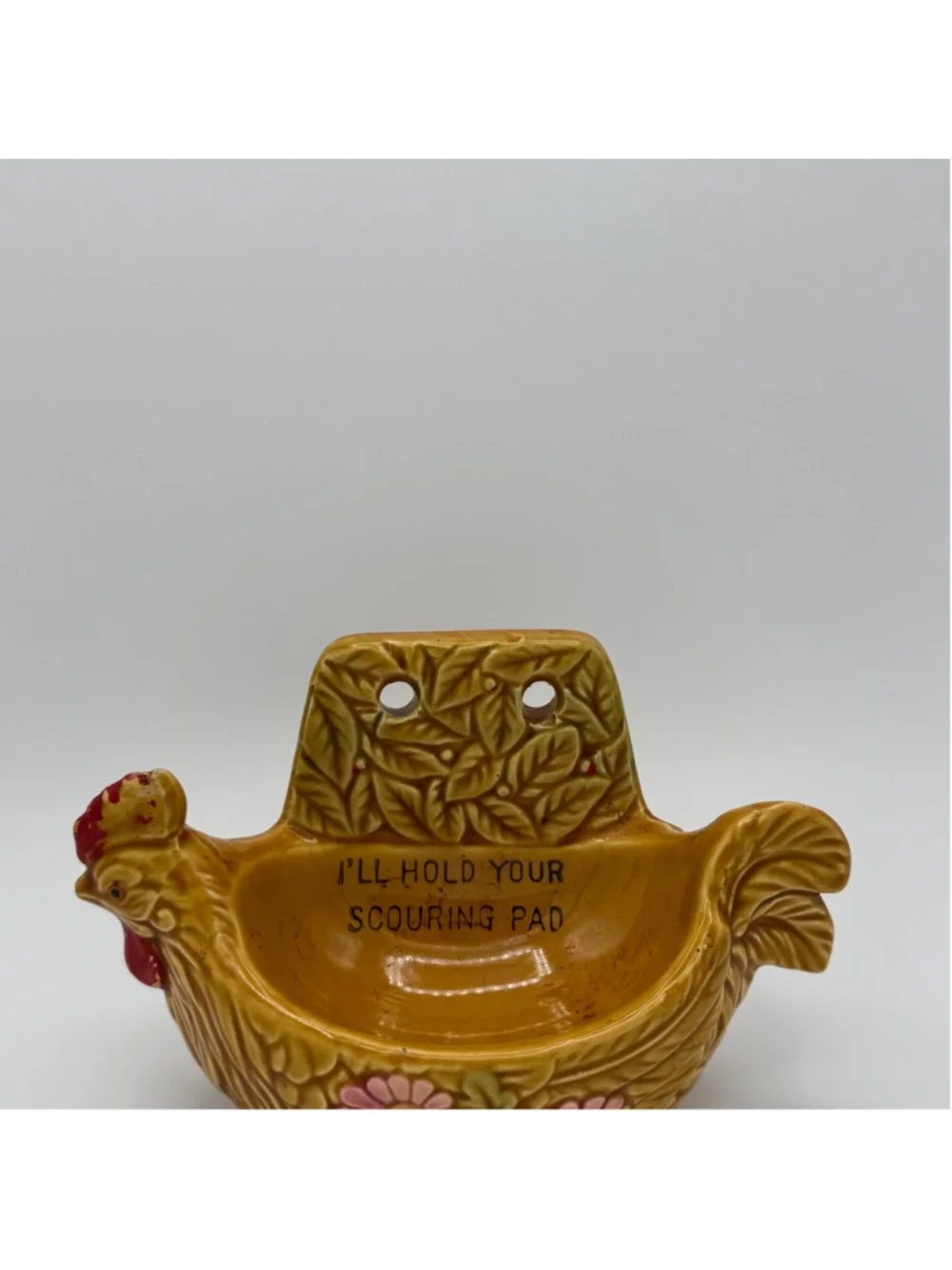 Vintage Japan Rooster Scouring Pad Holder | 1950s 1960s Wall Mount Kitchen Spong